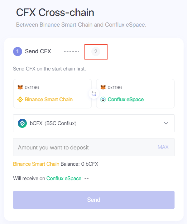 Conflux Espace to BSC bridge claim