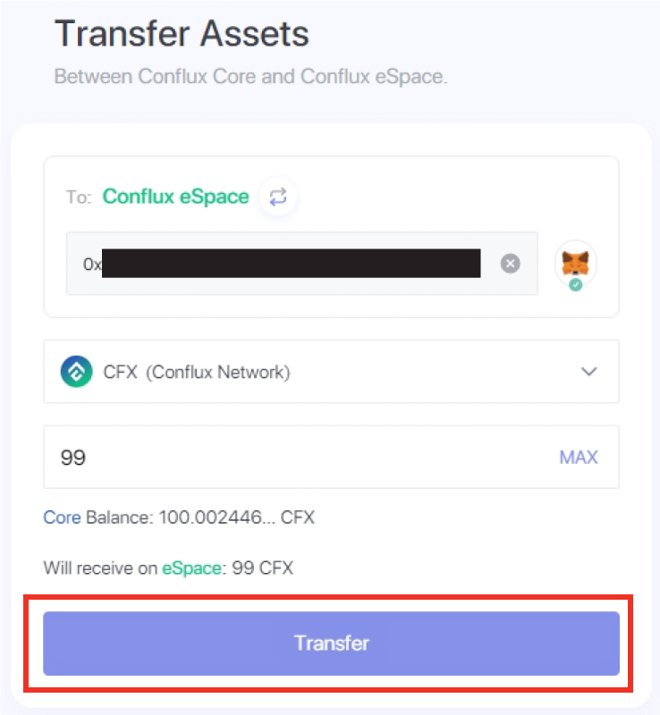 conflux bridge core to espace transfer